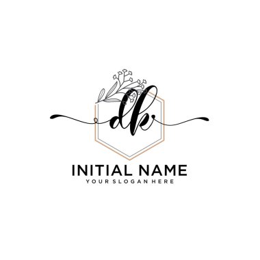 Handwriting Floral Initial Logo DK with Geometric Frame