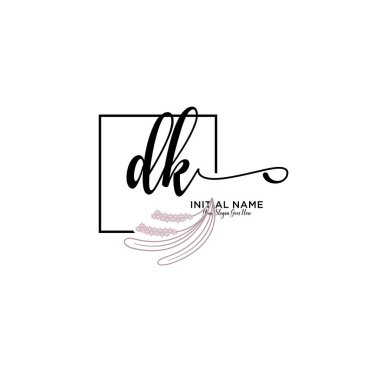 Handwriting Floral Initial Logo DK with Geometric Frame