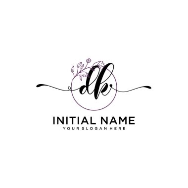 Handwriting Floral Initial Logo DK with Geometric Frame