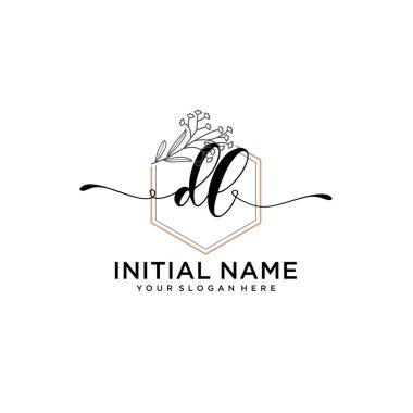 Handwriting Floral Initial Logo DL with Geometric Frame