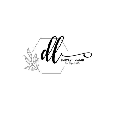 Handwriting Floral Initial Logo DL with Geometric Frame