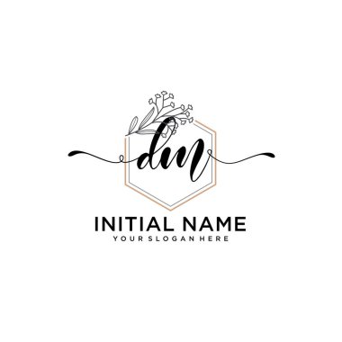 Handwriting Floral Initial Logo DM with Geometric Frame
