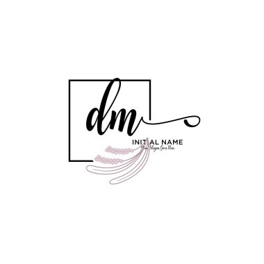 Handwriting Floral Initial Logo DM with Geometric Frame
