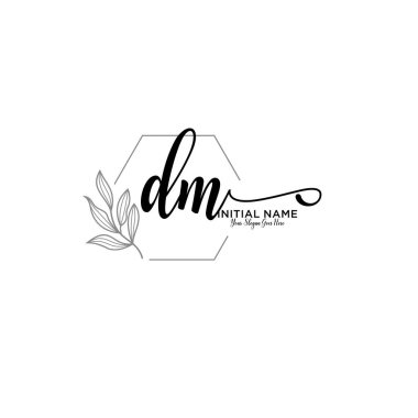 Handwriting Floral Initial Logo DM with Geometric Frame