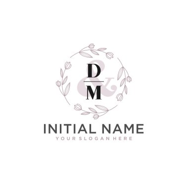 Floral Initial Logo DM with Botanical and Geometric Designs
