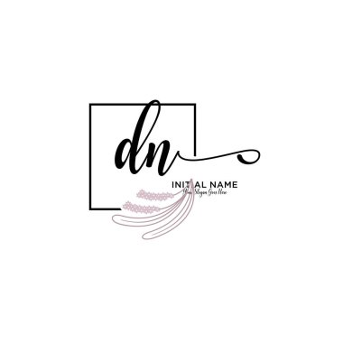 Handwriting Floral Initial Logo DN with Geometric Frame