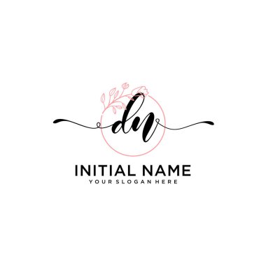 Handwriting Floral Initial Logo DN with Geometric Frame
