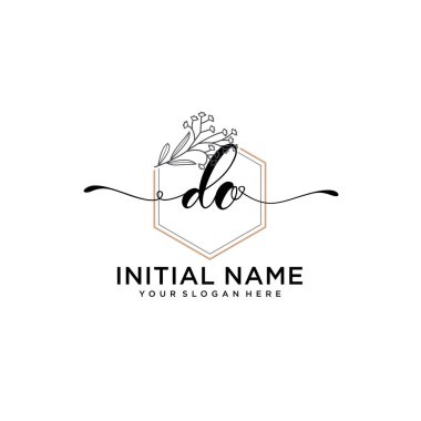 Handwriting Floral Initial Logo DO with Geometric Frame