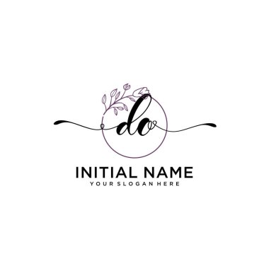 Handwriting Floral Initial Logo DO with Geometric Frame