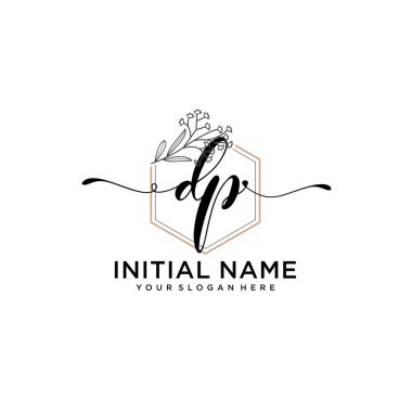 Handwriting Floral Initial Logo DP with Geometric Frame