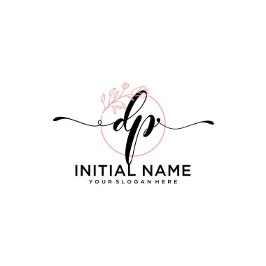 Handwriting Floral Initial Logo DP with Geometric Frame
