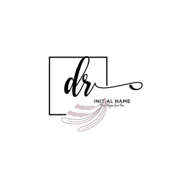 Handwriting Floral Initial Logo DR with Geometric Frame