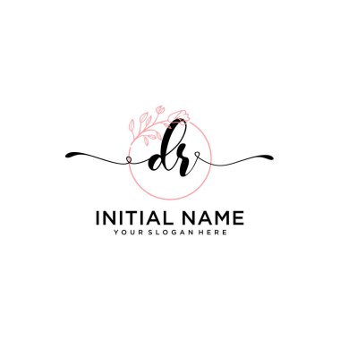 Handwriting Floral Initial Logo DR with Geometric Frame