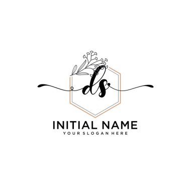 Handwriting Floral Initial Logo DS with Geometric Frame