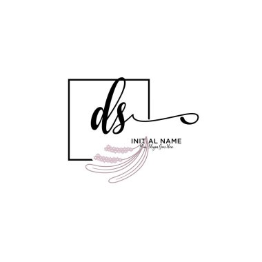 Handwriting Floral Initial Logo DS with Geometric Frame