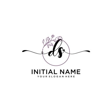 Handwriting Floral Initial Logo DS with Geometric Frame