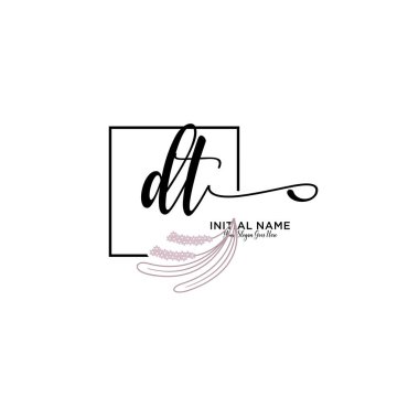 Handwriting Floral Initial Logo DT with Geometric Frame