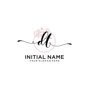 Handwriting Floral Initial Logo DT with Geometric Frame