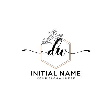 Handwriting Floral Initial Logo DU with Geometric Frame