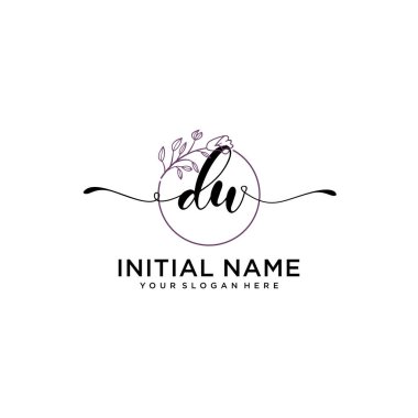 Handwriting Floral Initial Logo DU with Geometric Frame