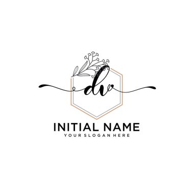 Handwriting Floral Initial Logo DV with Geometric Frame