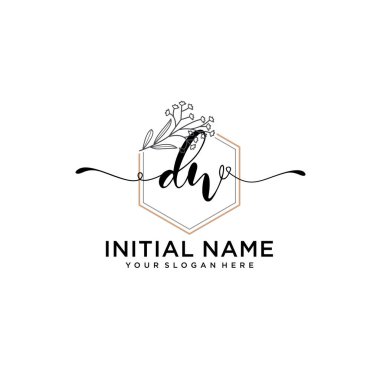 Handwriting Floral Initial Logo DW with Geometric Frame