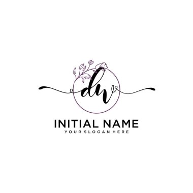 Handwriting Floral Initial Logo DW with Geometric Frame