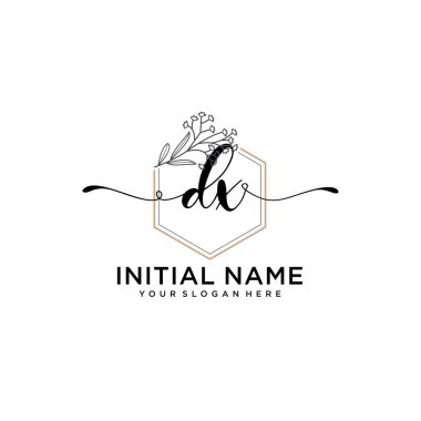 Handwriting Floral Initial Logo DX with Geometric Frame