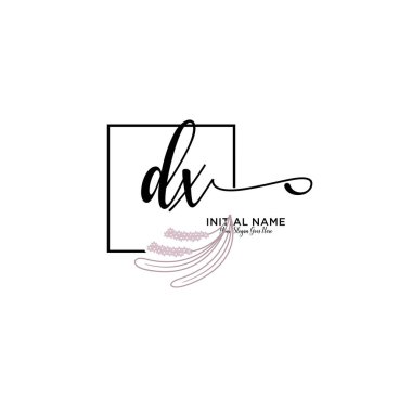 Handwriting Floral Initial Logo DX with Geometric Frame