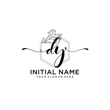 Handwriting Floral Initial Logo DZ with Geometric Frame