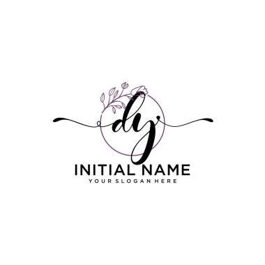 Handwriting Floral Initial Logo DY with Geometric Frame