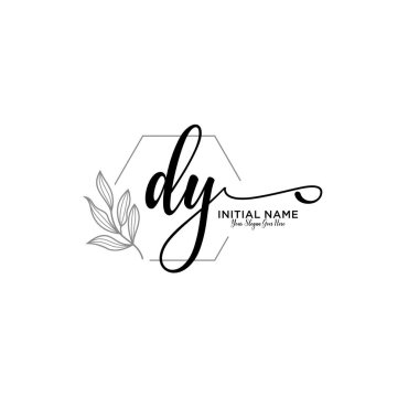 Handwriting Floral Initial Logo DY with Geometric Frame