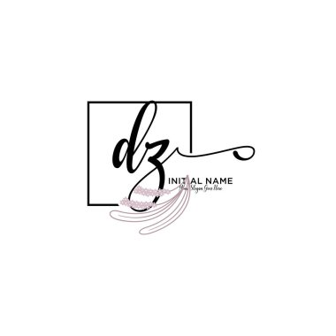 Handwriting Floral Initial Logo DZ with Geometric Frame