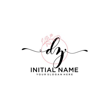 Handwriting Floral Initial Logo DZ with Geometric Frame