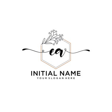 Handwriting Floral Initial Logo EA with Geometric Frame