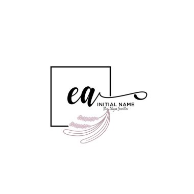 Handwriting Floral Initial Logo EA with Geometric Frame