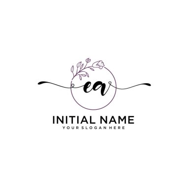 Handwriting Floral Initial Logo EA with Geometric Frame