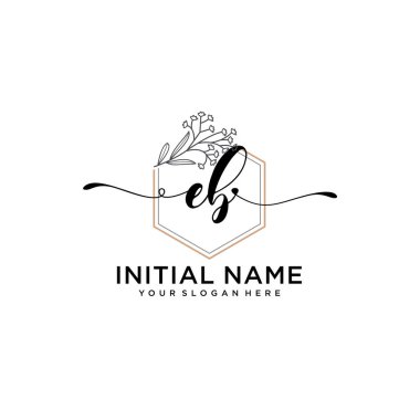 Handwriting Floral Initial Logo EB with Geometric Frame
