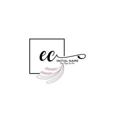 Handwriting Floral Initial Logo EC with Geometric Frame