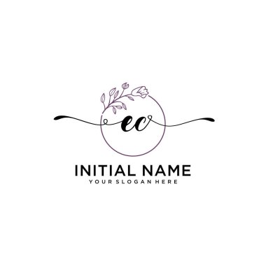 Handwriting Floral Initial Logo EC with Geometric Frame
