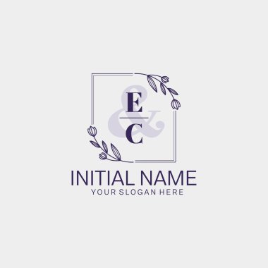 Floral Initial Logo EC with Botanical and Geometric Designs