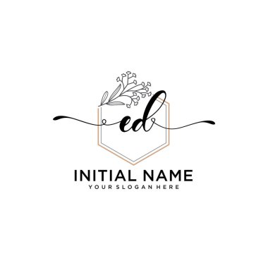 Handwriting Floral Initial Logo ED with Geometric Frame