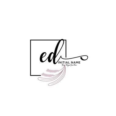 Handwriting Floral Initial Logo ED with Geometric Frame