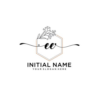Handwriting Floral Initial Logo EE with Geometric Frame