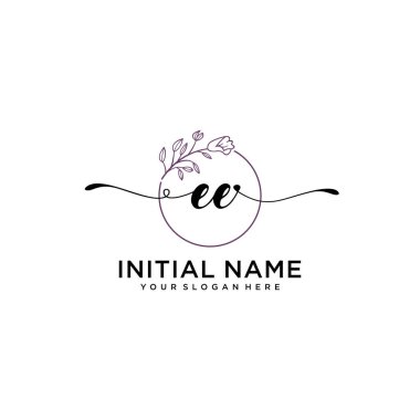 Handwriting Floral Initial Logo EE with Geometric Frame