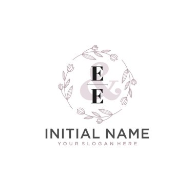 Floral Initial Logo EE with Botanical and Geometric Designs