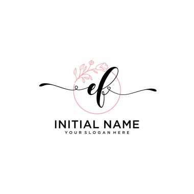 Handwriting Floral Initial Logo EF with Geometric Frame
