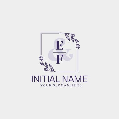 Floral Initial Logo EF with Botanical and Geometric Designs