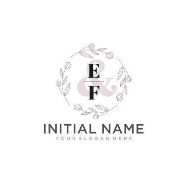Floral Initial Logo EF with Botanical and Geometric Designs