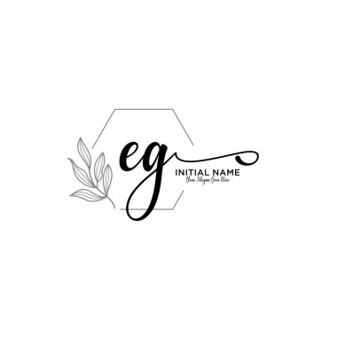 Handwriting Floral Initial Logo EG with Geometric Frame